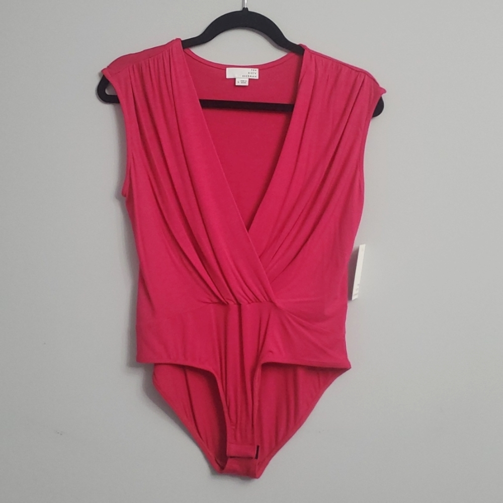 Ten Sixty Sherman Deep V neck bodysuit large hot pink